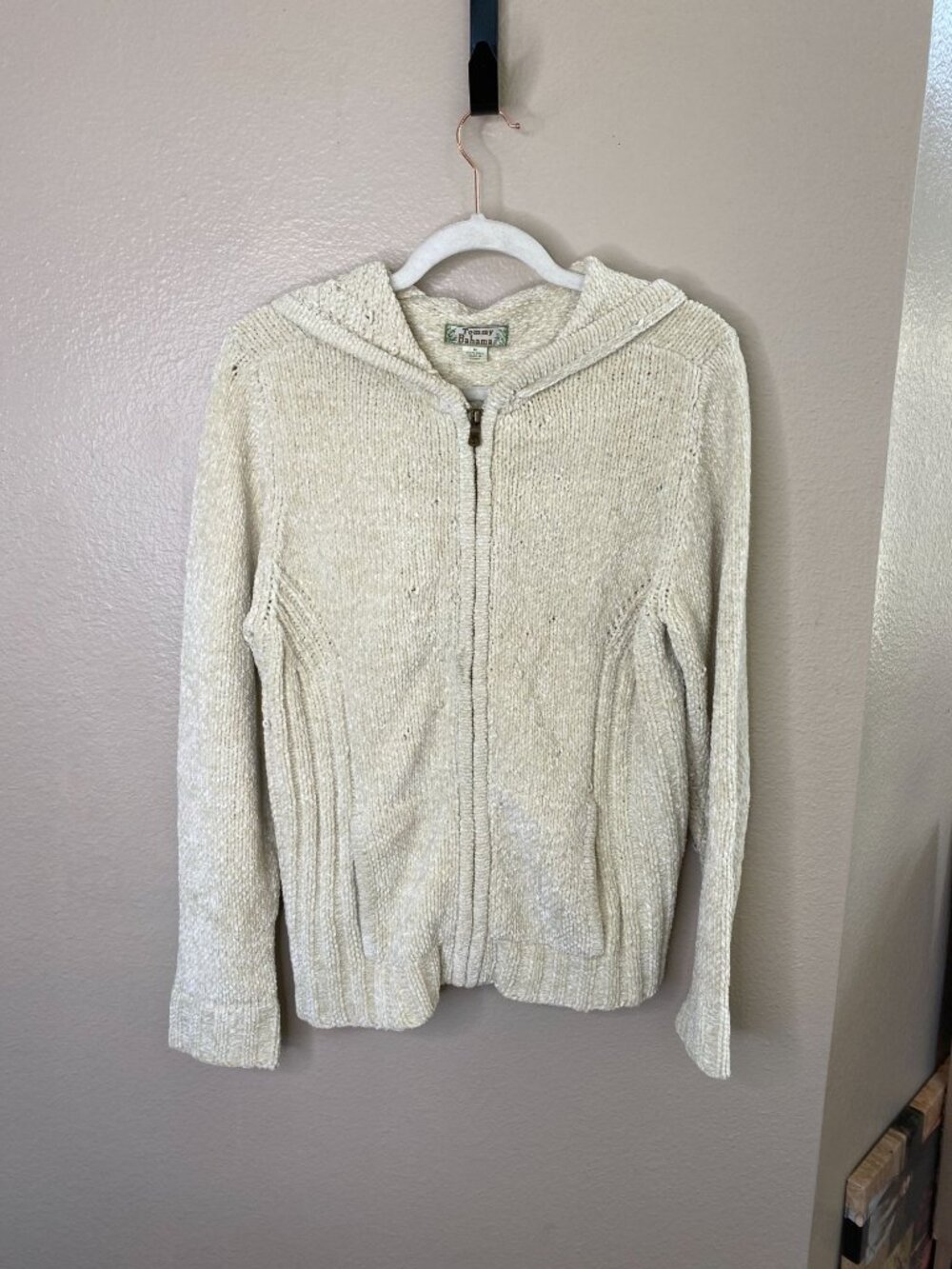 Tommy Bahama Womens Light Green 100% Silk Full-Zip Hooded Sweater M Casual Knit